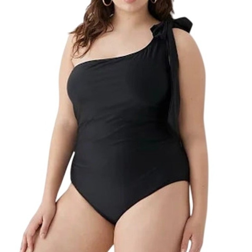 J Crew One Piece Womens 16 Black Bow One Shoulder‎ Swimsuit Modern Chic Beach